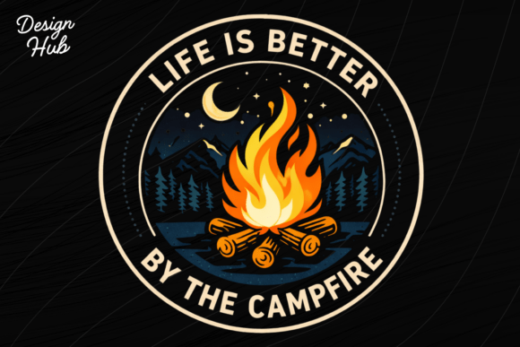 Bring Outdoor Serenity to Your Designs with This Campfire Night Camping Shirt PNG