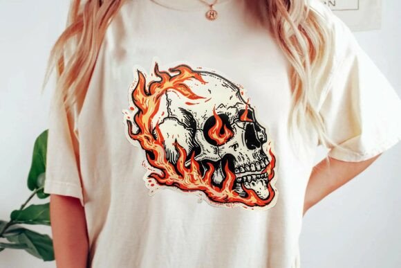Flaming Skull Graphic: Edgy T-Shirt and Tattoo Design