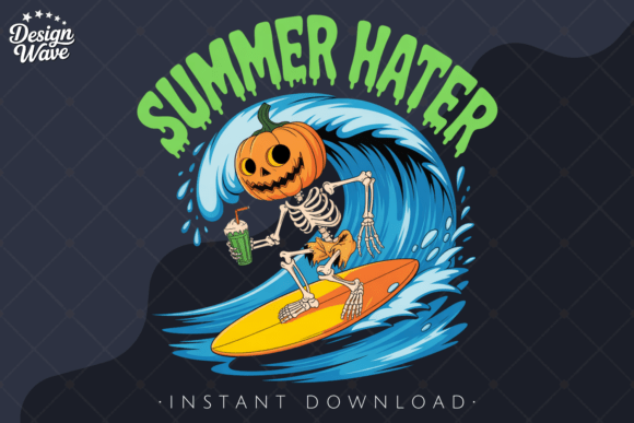 Funny Pumpkin Skeleton Surfing PNG: Summer Meets Spooky