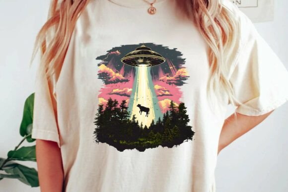 Retro Alien Vibes: Using This UFO Cow Abduction Graphic
