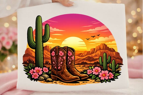 Retro Cowgirl Western Cowboy Boot Sunset: A Design Asset for Authentic Branding