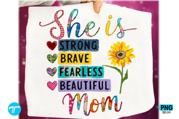 She is Mom: Faux Yarn Mama Floral Png Design