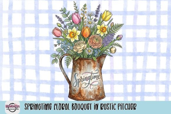 Springtime Floral Bouquet in Rustic Pitcher: A Design Asset