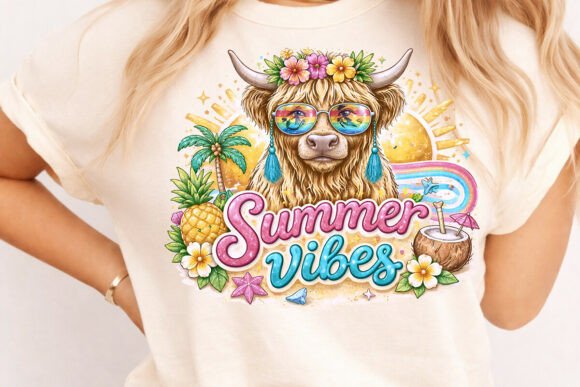 Summer Vibes Png: Highland Cow PNG for Creative Projects
