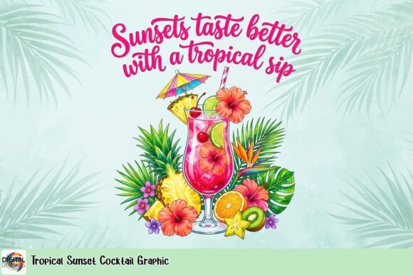 Tropical Sunset Cocktail PNG: Summer Drink Illustration